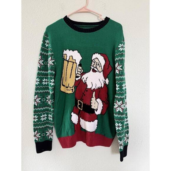 Christmas Sweater Ugly Top Santa Drinking Beer Unisex Men’s Medium Warm Party - Picture 1 of 5